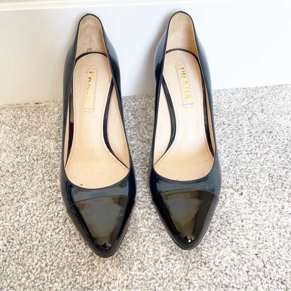 Prada Black and Navy Cap Toe Heels